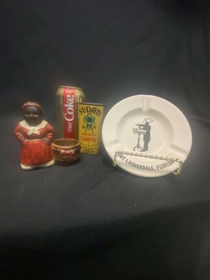 Castiron Mammy Matchsafe, Sudan Tumeric & Miami Casino Ashtray w/Black Chef
Keywords: Black Americana;Antique;Collectable;Castiron Bank;Mammy;Ashtray;eldred;allcpgphotos
