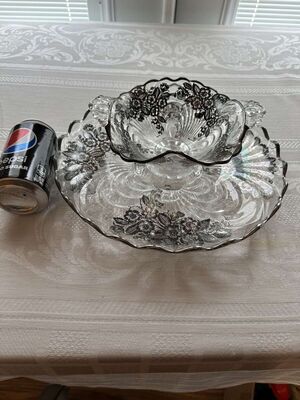 Ornate Antique Floral Silver Overlay Glass Bowl & Plate
Keywords: Ornate;Antique;Glass;Bowl;Plate;Silver Overlay;eldred;allcpgphotos