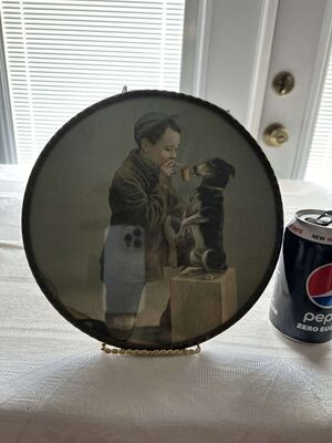 Antique Victorian Chimney Flue Cover Made in Germany Cute Boy & Smoking Dog 
Keywords: Antique;Victorian;Chimney Flue Cover;Germany;Boy;Smoking;Dog;Tobacciana;eldred;allcpgphotos