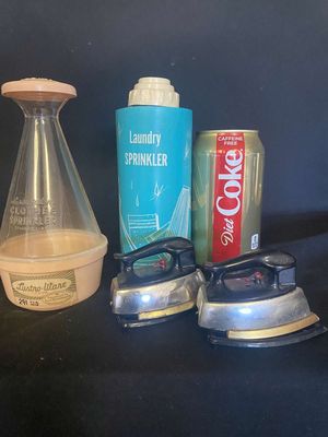 Vintage Pink Lustro-ware Laundry Sprinkler, Clothes Sprinkler & Iron w/Trivet S & P Shakers
Keywords: Vintage;Laundry;Lustro-ware;Clothes Sprinkler;Salt & Pepper;eldred;allcpgphotos