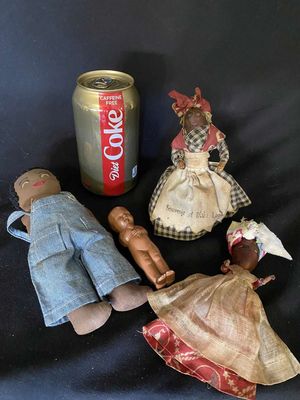 Antique Souvenir Nut Head Mammy Dolls - Nola & Dixie, Plastic Celluloid Black Baby & One Arm Vintage Black Doll
Keywords: Antique;Vintage;Black Americana;Doll, Nut Head;Mammy Doll;Dixie;Souvenir;eldred;allcpgphotos