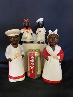 (2) Black Americana Sets Salt & Pepper Shakers - Tall Mammy & Black Chef Kresge Dime Store & VA Souvenir S & P
Keywords: Antique;Vintage;Black Americana;Salt & Pepper;Shakers;Mammy;Chef;Kresge;eldred;allcpgphotos