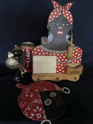 Vintage Black Americana Wooden Mammy Match Holder - Grocery List - Key Holder, Pencil Plaque, Mammy Pot Holder & Native Florida Souvenir Barware Bottle Opener 
Keywords: Antique;Vintage;Black Americana;Mammy;Match Holder;Key Holder;Plaque;Pot Holder;Barware;eldred;allcpgphotos